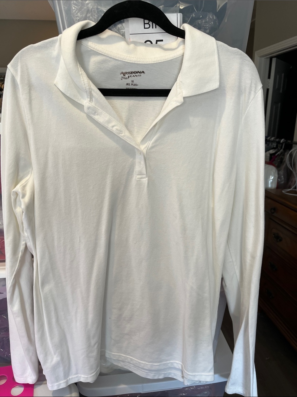 Arizona Jean Company White Long Sleeve Polo Shirt